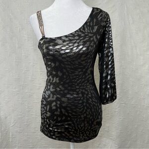 Venus One Shoulder Metallic Leopard Top